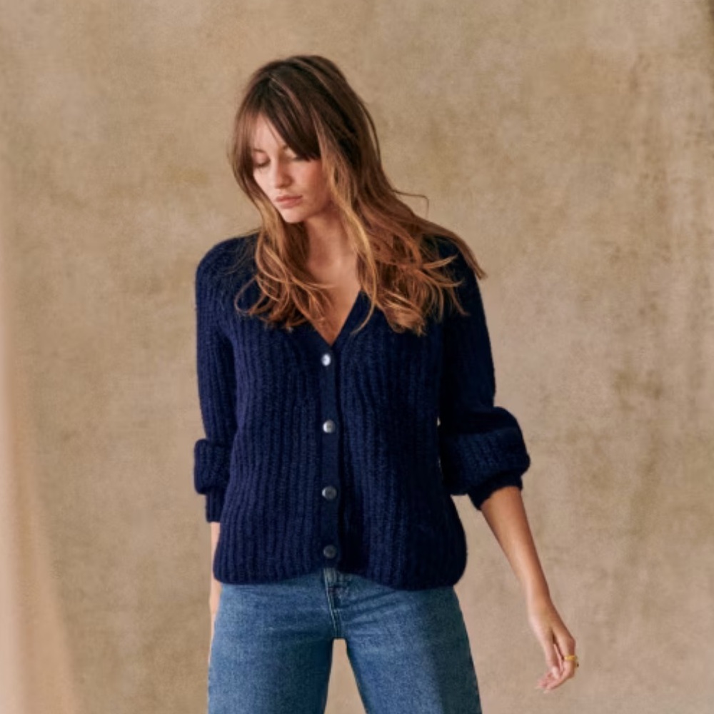 Sezane Sweater — BASILE CARDIGAN, Navy, Small